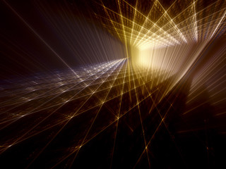 Poster - Abstract background. Fractal graphics series. Three-dimensional composition of textured grids. Yellow and black colors.