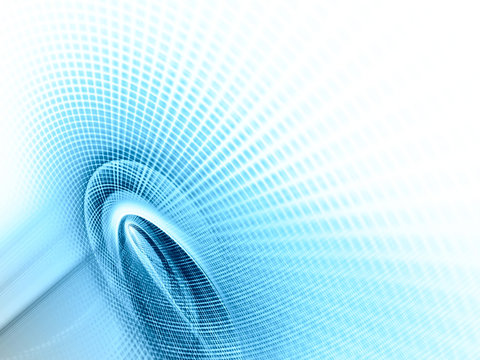 Abstract background element. Fractal graphics series. Curves, blurs and twisted grids composition. Blue and white colors.