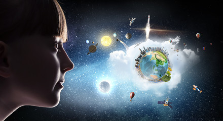 Wall Mural - Exploring this great world . Mixed media