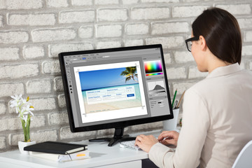 Poster - Creative Young Woman Working On Computer