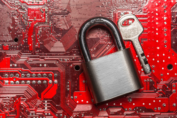 Poster - padlock on a computer circuit board