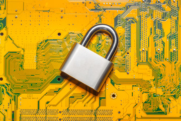 Poster - padlock on a computer circuit board
