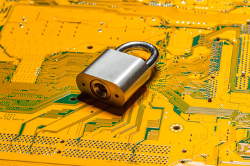 Poster - padlock on a computer circuit board