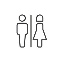 Male And Female Toilet Line Icon, Outline Vector Sign, Linear Style Pictogram Isolated On White. WC Symbol, Logo Illustration. Editable Stroke. Pixel Perfect Vector Graphics