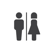 Male And Female Toilet Icon Vector, Filled Flat Sign, Solid Pictogram Isolated On White. WC Symbol, Logo Illustration. Pixel Perfect Vector Graphics