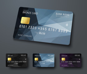 Templates of credit (debit) bank cards with black polygonal abstract design elements