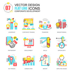 Poster - flat line corporate development icons concepts set for website and mobile site and apps. leadership 