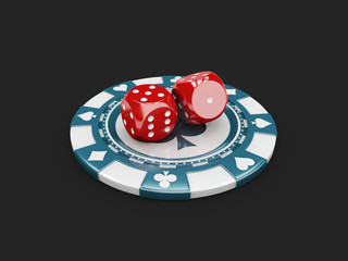 Poster - 3d Illustration of Casino Concept, Dice and chips game lucky