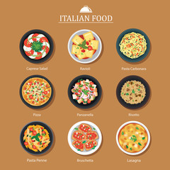 Wall Mural - Set of italian food flat design. Vector illustration background.