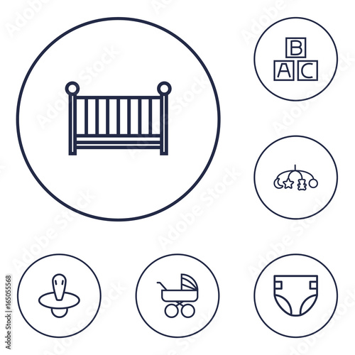 Set Of 6 Kid Outline Icons Set Collection Of Crib Carriage