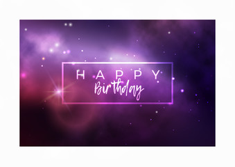 Wall Mural - vector space postcard design with colorful purple nebula and bright stars.