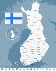 Wall Mural - Finland - map and flag illustration