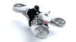 3D illustration of man riding a hover bike

