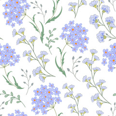 Canvas Print - Cute vector seamless floral pattern with flowers and herbs.