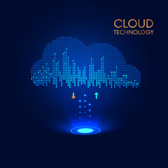 Poster - download and upload data in cloud storage. Technology background, VECTOR