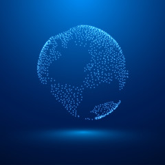 Aufkleber - Planet earth or world with continents of the luminous dots in the blue space. Technology background. VECTOR