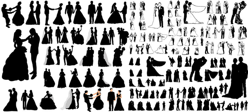 Vector, big set of wedding silhouettes