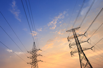 silhouette of high voltage electrical pole structure