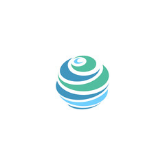 Poster - Abstract blue global planet stripped vector logos template. Rotating blue strips, circular planet in motion around its axis. Miscellaneous universal isolated logo.