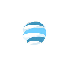 Poster - Abstract blue global planet stripped vector logos template. Rotating blue strips, circular planet in motion around its axis. Miscellaneous universal isolated logo.