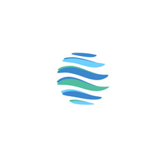 Poster - Abstract blue global planet stripped vector logos template. Rotating blue strips, circular planet in motion around its axis. Miscellaneous universal isolated logo.