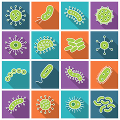 Wall Mural - Germs and Bacteria Icon Set - vector illustration