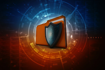 Poster - laptop folder with shield. Isolated 3d rendering image