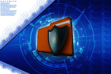 Poster - laptop folder with shield. Isolated 3d rendering image
