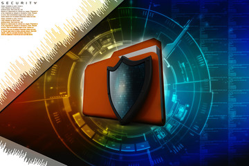 Poster - laptop folder with shield. Isolated 3d rendering image