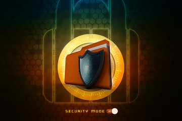 Poster - laptop folder with shield. Isolated 3d rendering image