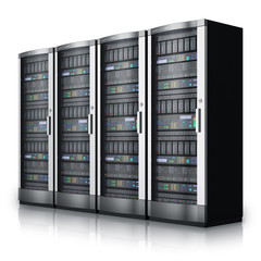 Poster - Row of network servers in data center