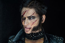 Professional Make-up Werewolf Wolverine With Scars And Orange Eye