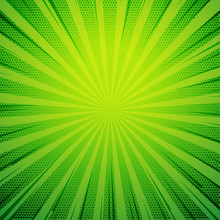Green Pop Art Comic Book Style Retro Background With Exploding Rays