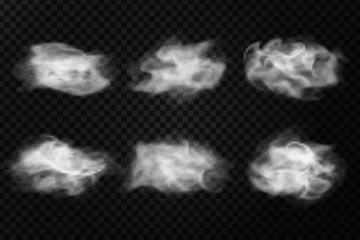 Fototapete - Vector set of realistic isolated smoke on the transparent background.