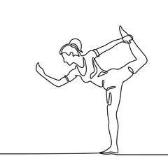 Wall Mural - Continuous line drawing. Woman doing exercise in yoga pose. Vector Illustration