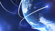 Planet Earth From Space With Energy White Streaks. Some Elements Of This Image Furnished By NASA. 3d Illustration. Closeup Earth Orbit.