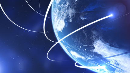 Poster - Planet earth from space with energy white streaks. Some elements of this image furnished by NASA. 3d illustration. Closeup earth orbit.