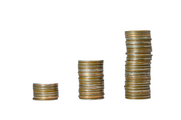 Coin stacks on a white background