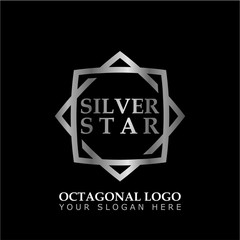 Wall Mural - Octagonal Star With Silver Style Color on black background