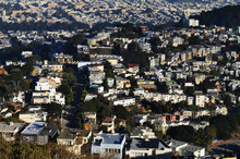 View Of San Francisco Hillside Houses During The Golden Hour