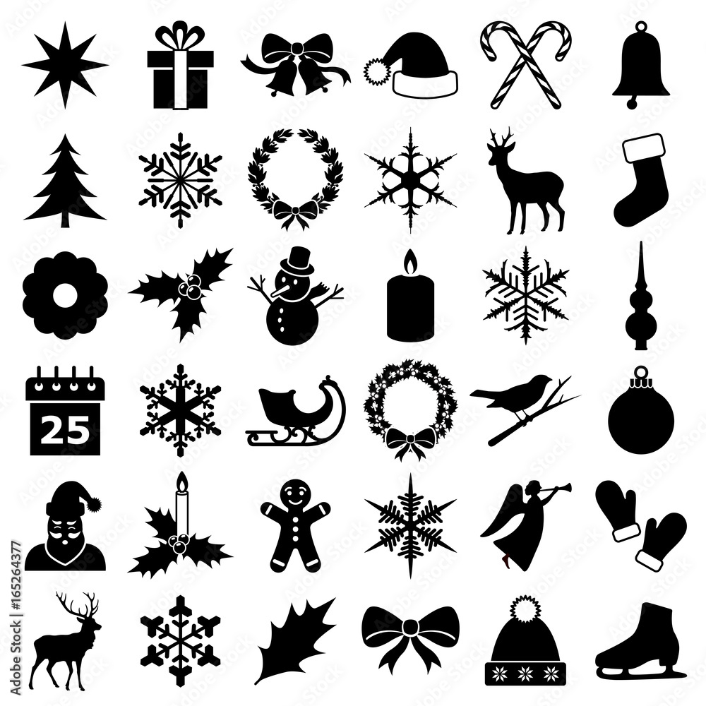 Christmas and winter icon collection - vector silhouette Stock Vector ...