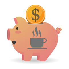 Poster - Isolated  piggy bank with a cup of coffee