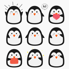 Wall Mural - cute penguin emojis vector collection with different expressions