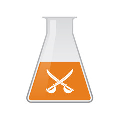 Sticker - Isolated chemical flask with  two swords crossed