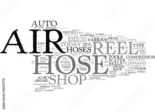 Fotografie, Obraz THE AIR HOSE REEL AND THE SAFE AUTO SHOP Text Background Word Cloud Concept