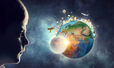 Wall Mural - Exploring this great world . Mixed media