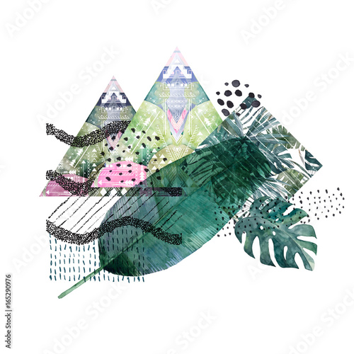 Abstract geometric poster. Summer design. Hand drawn illustration