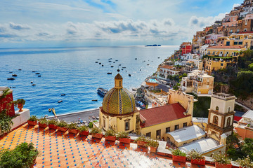 Canvas Print - Positano, Mediterranean village on Amalfi Coast, Italy