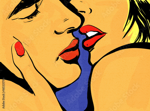 Plakat pop art miłość para, pocałunek, zmysłowość, zbliżenie