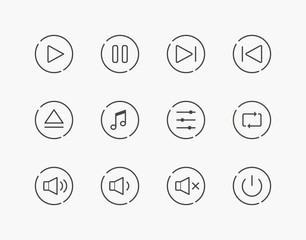 Poster - Simple Set of Play Music Control Thin Line Icons. Editable Stroke. 64 x 64 Pixel Perfect.